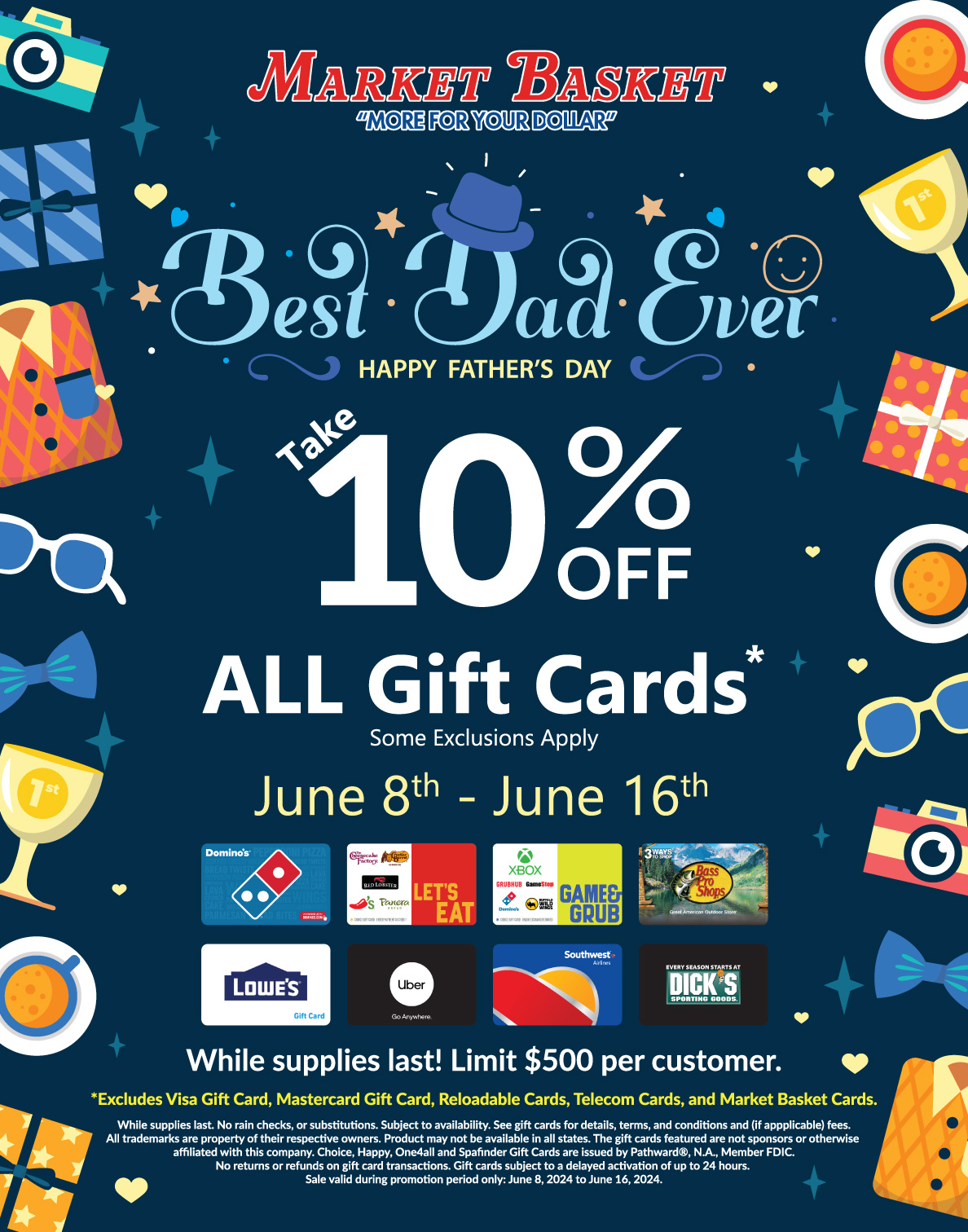 Take 10 percent off all gift cards, some exclusions apply!