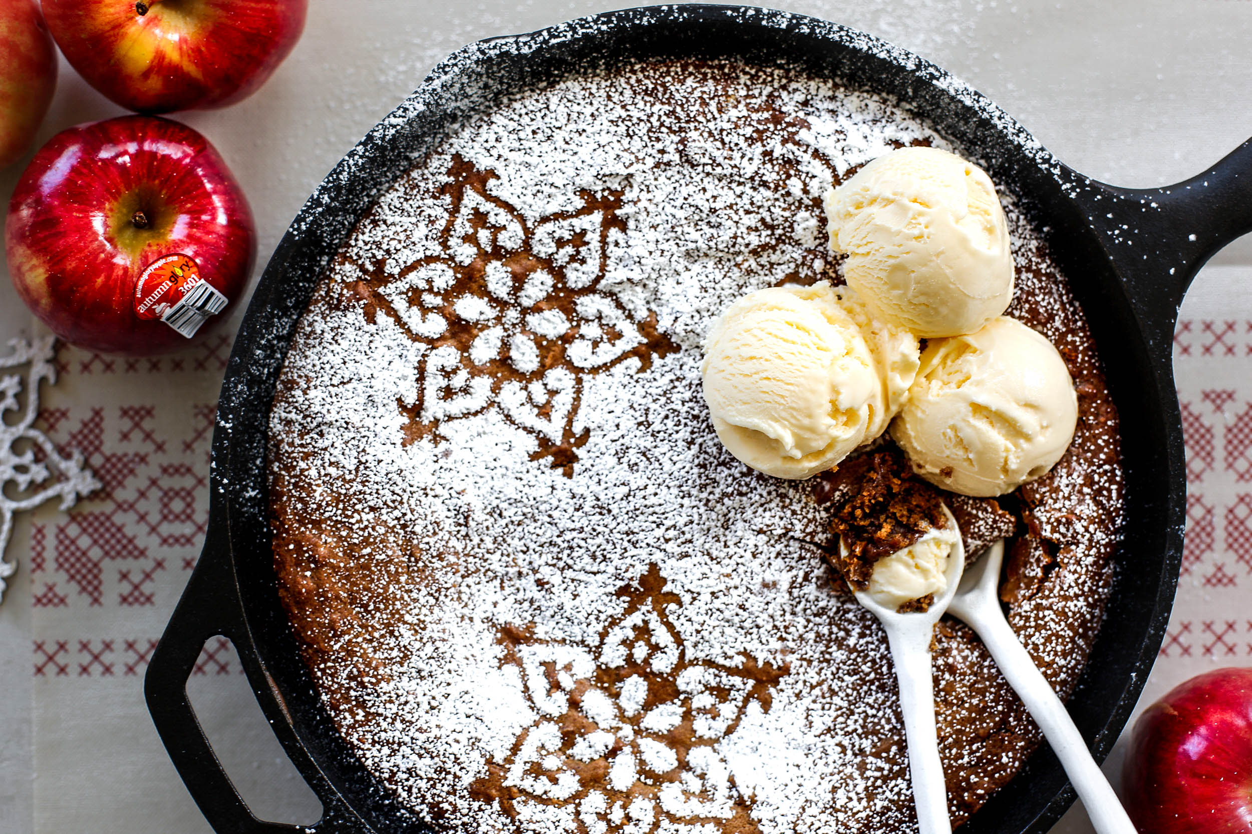 Apple Gingerbread Skillet Cookie