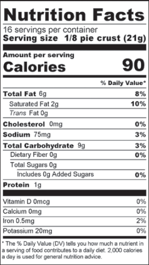 Market Basket Pie Crust Nutrition Facts