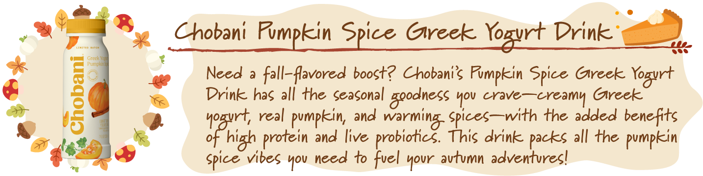 Chobani Pumpkin Spice Greek Yogurt Drink.