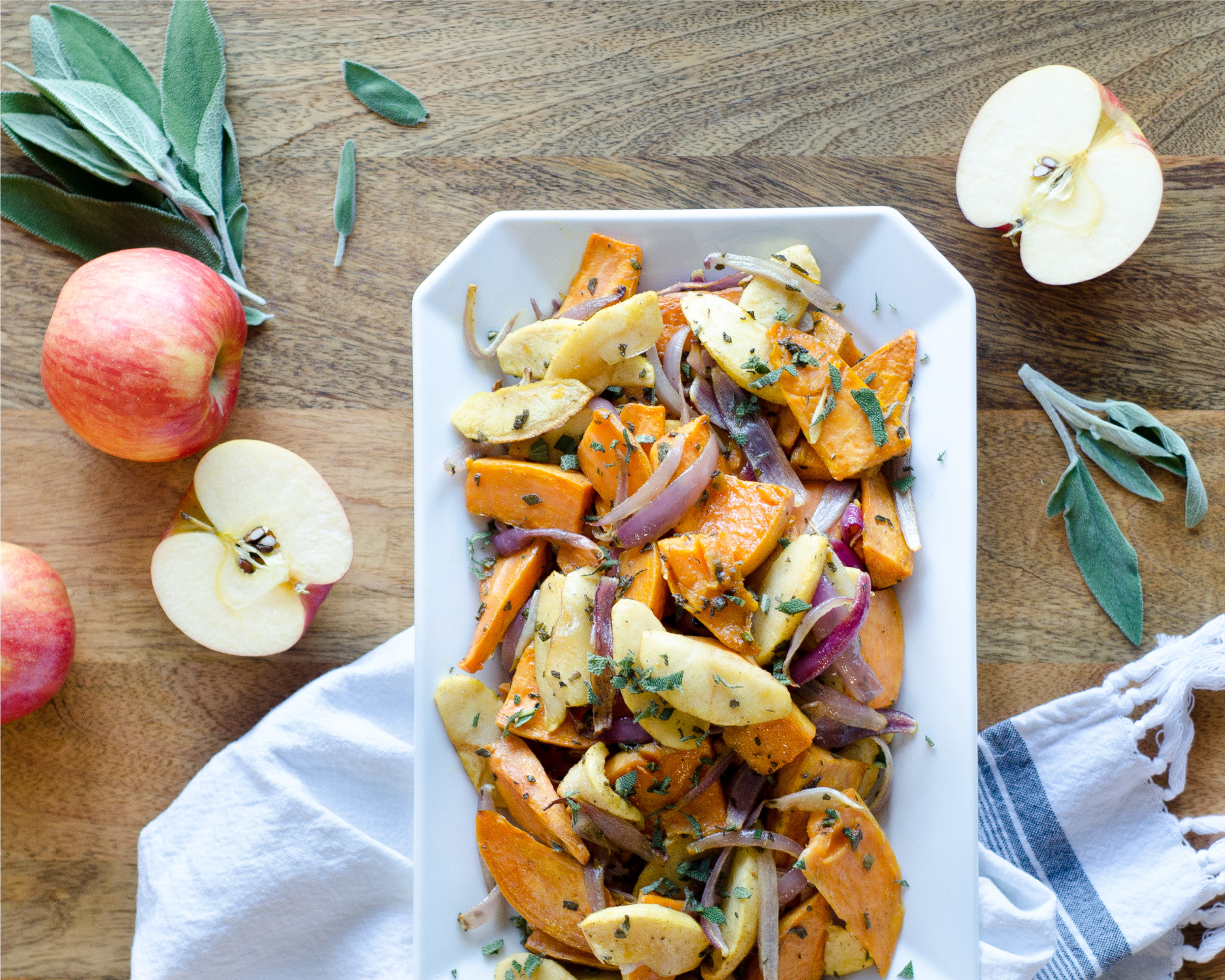 Roasted Sweet Potatoes and Autumn Glory Apples.