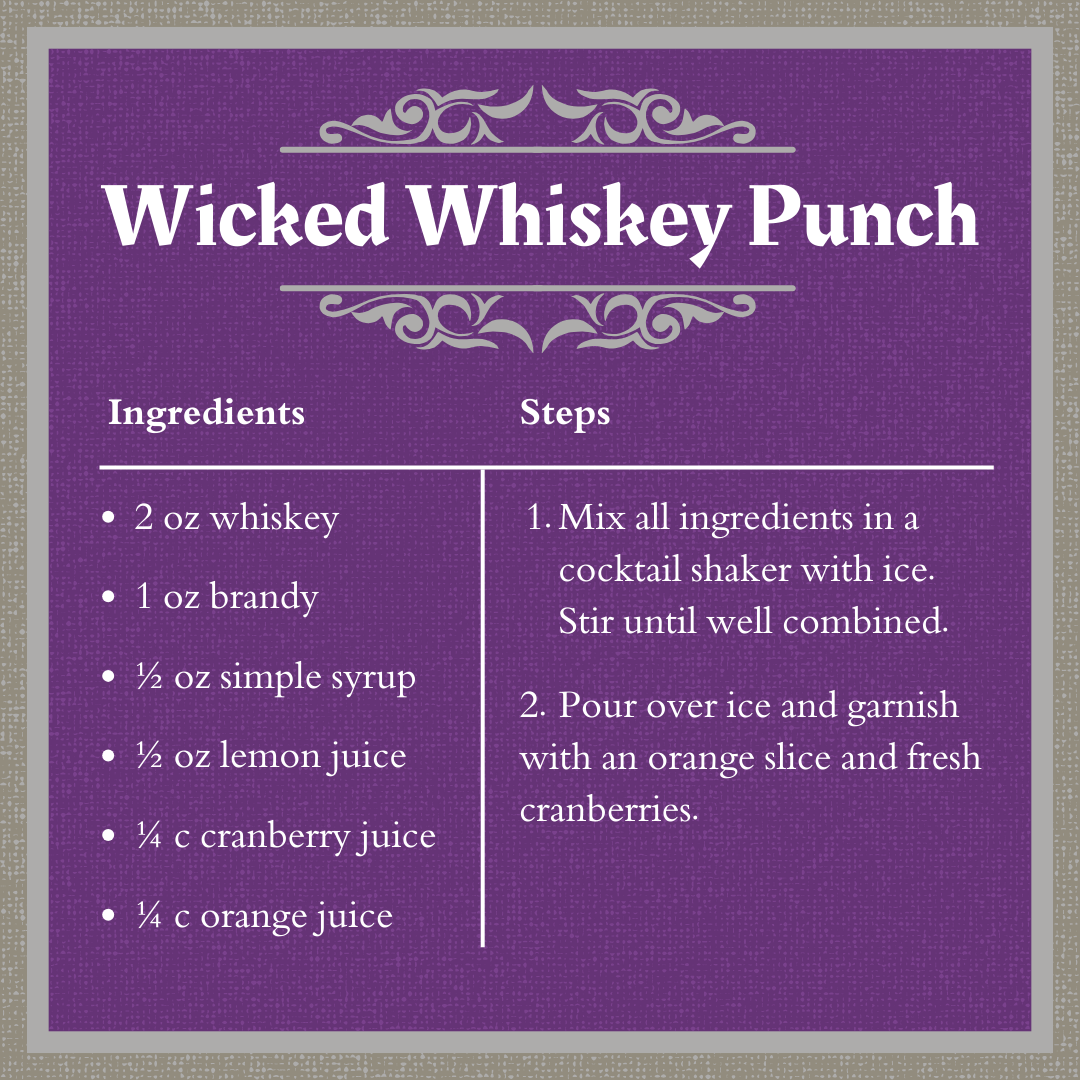 Spirits and Screams Hocus Pocus and Wicked Whiskey Punch recipe.