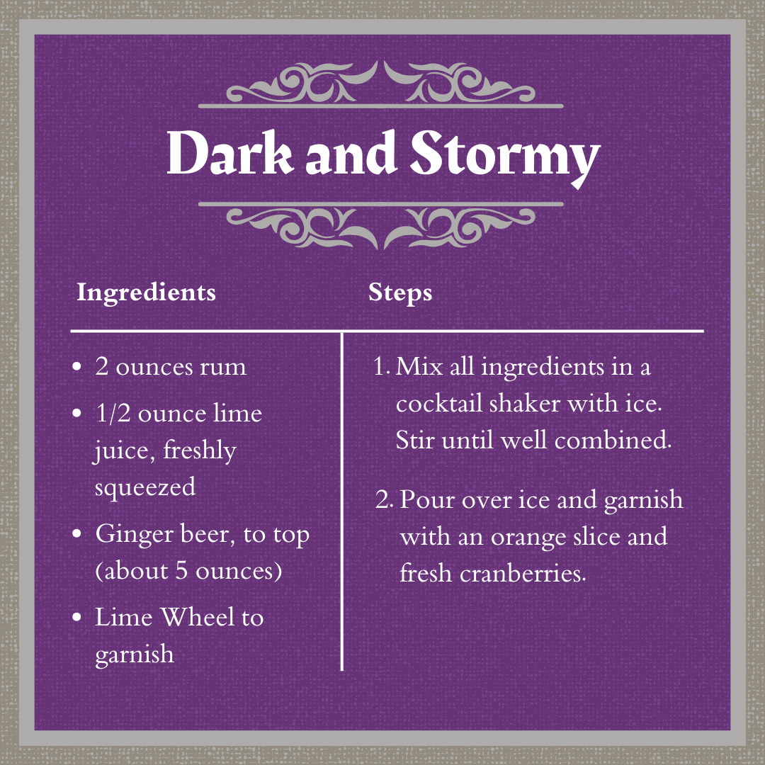 Spirits and Screams Pirates of the Caribbean and Dark and Stormy recipe.