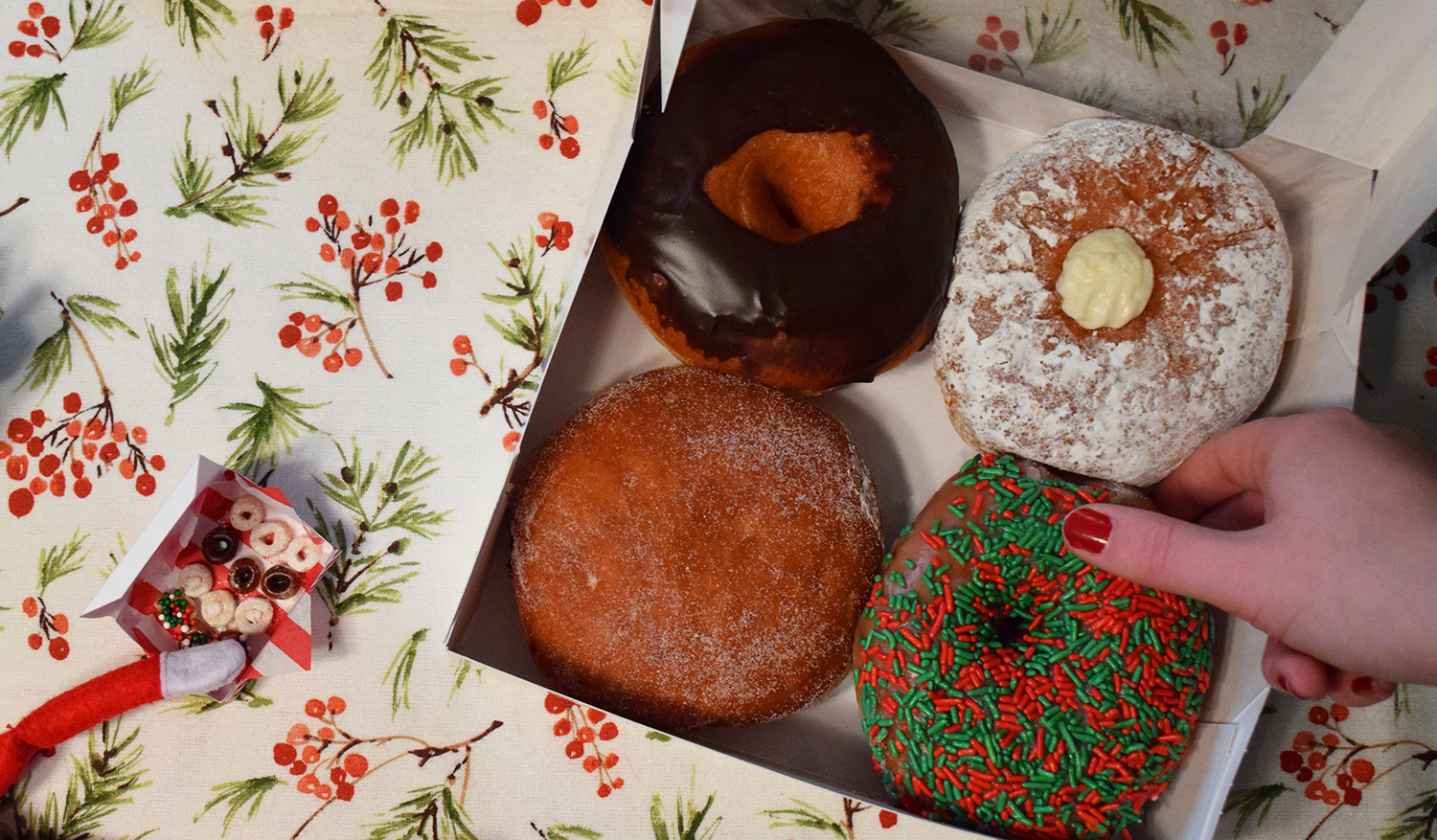 Elf donuts next to actual donuts