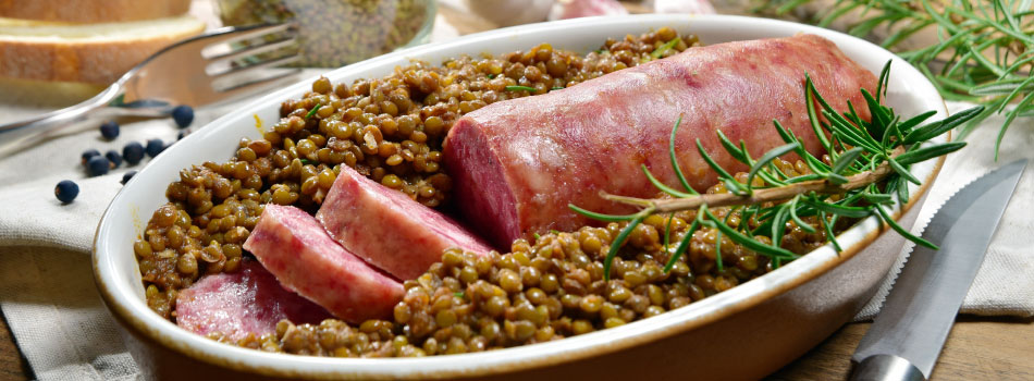 Cotechino, a classic Italian dish, on a table